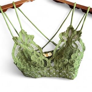 Chrysanthemum Clothing Brand Green Lace Strappy Bralette No Wire Bohemian Top